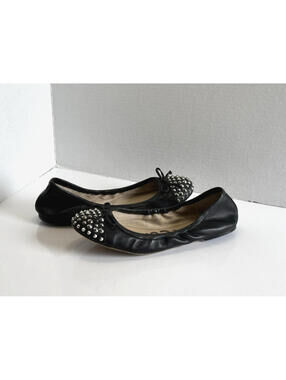 Sam Edelman Fanley Ballet Flats Womens 8 Black Leather Studded Cap-Toe Bow Comfy